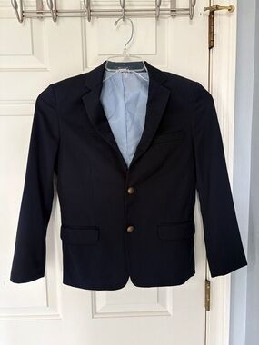 Tommy Hilfiger Boys Navy Two-Button Blazer with Brass Buttons